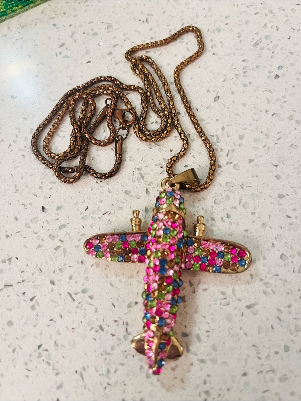 VTG Rare Betsey Johnson Bling Airplane Crystal Pendant with Chain